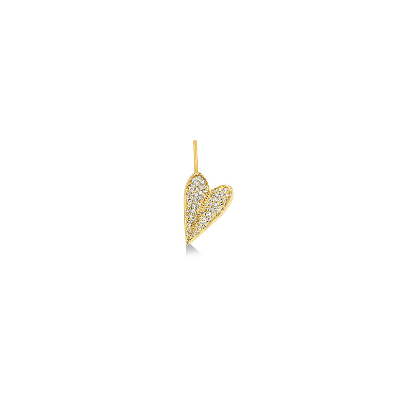 14K Recycled Gold Folded Heart Charm with lab grown diamond pavé work on the front of the charm.