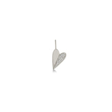 14k recycled white gold Folded Heart Charm with diamond pavé on a white background