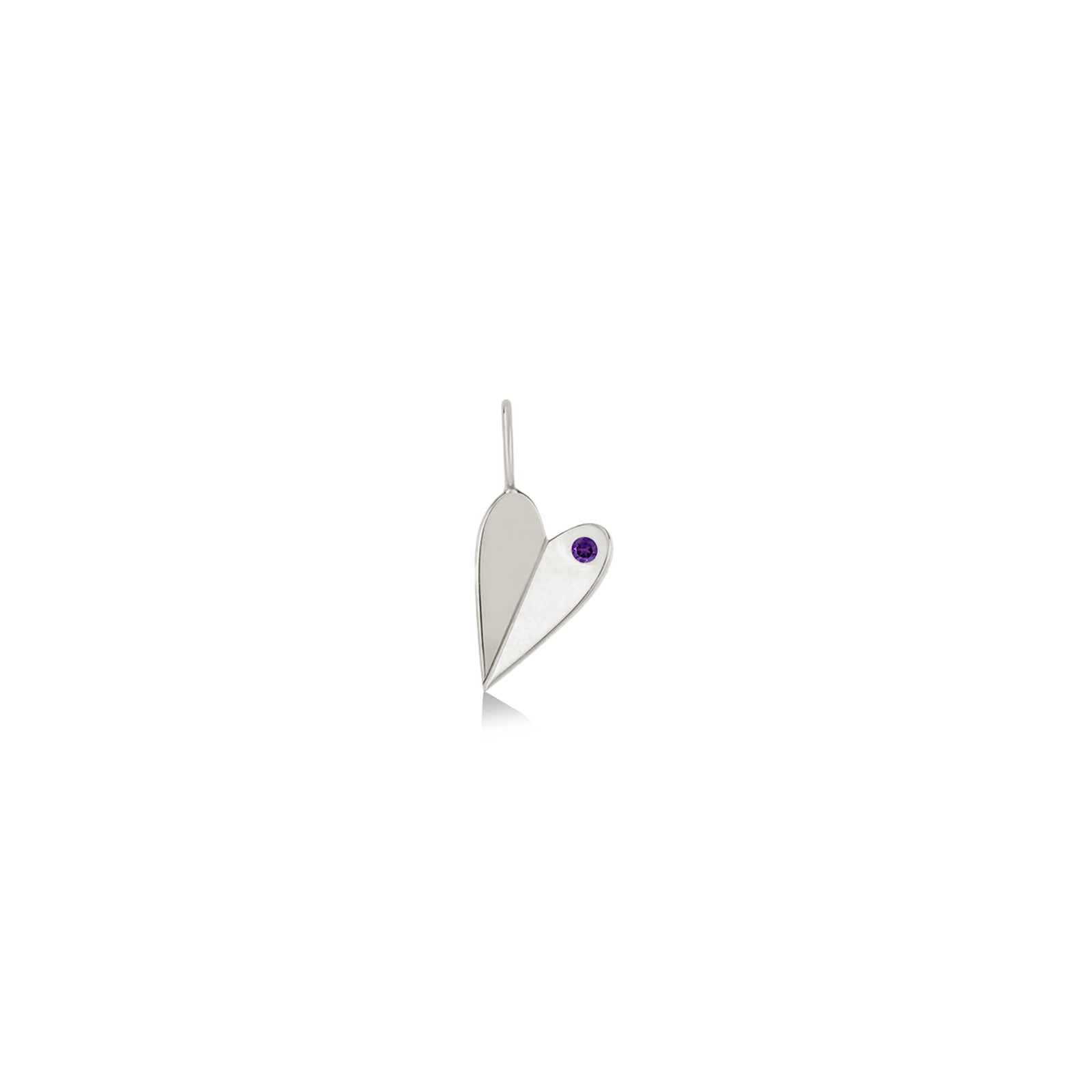 Folded Heart Charm with February's Birthstone: Amethyst