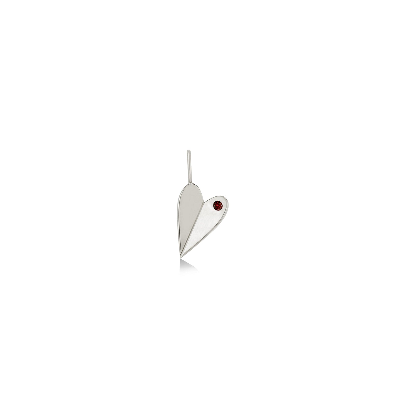 Folded Heart Charm with January's Birthstone: Garnet