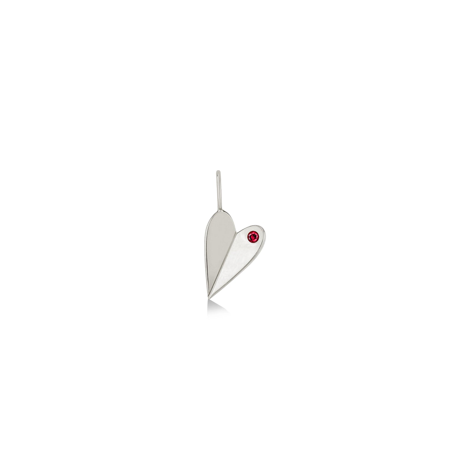 Folded Heart Charm with July's Birthstone: Ruby