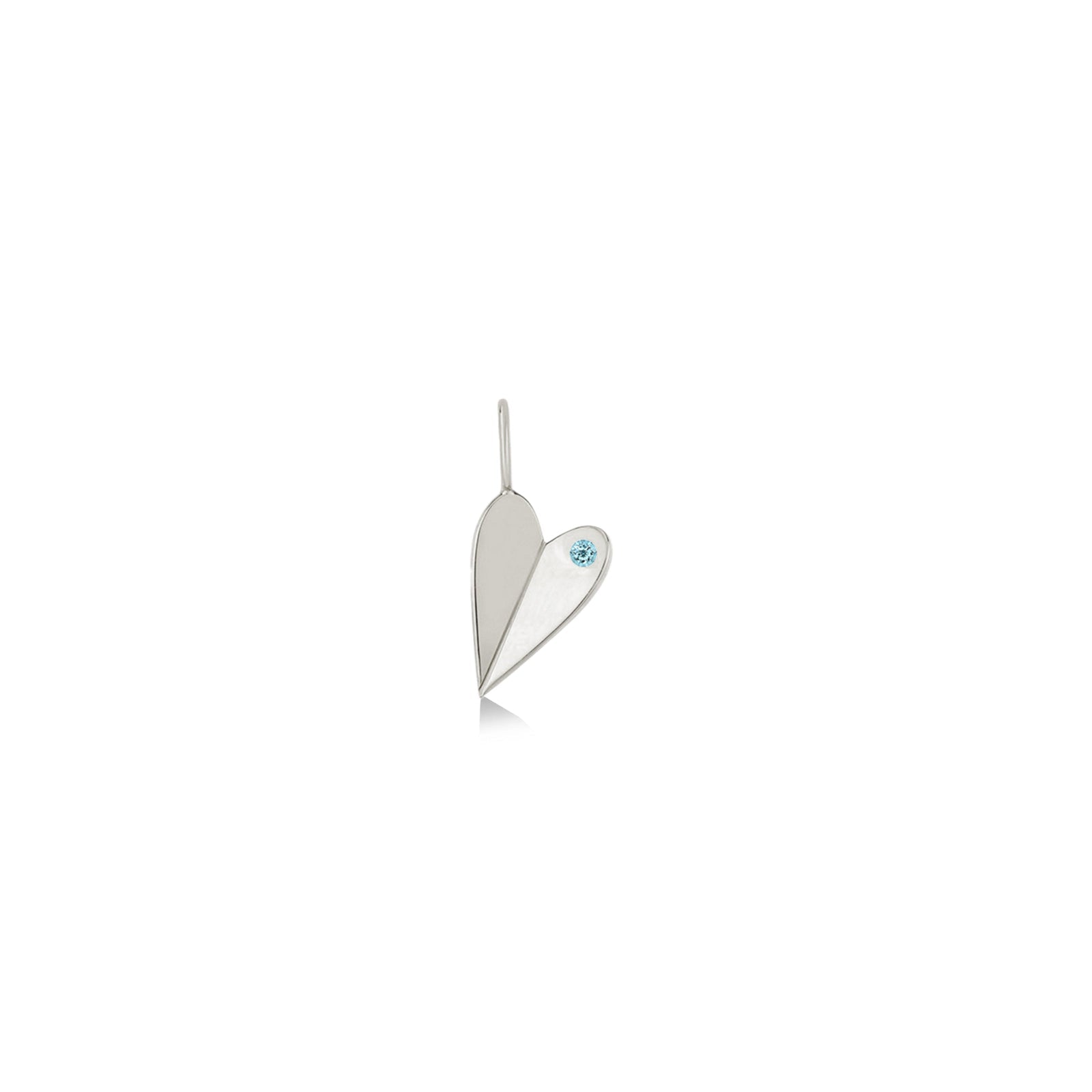 Folded Heart Charm with March's Birthstone: Aquamarine