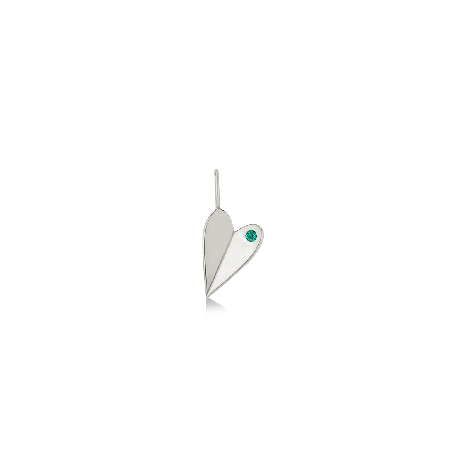 Folded Heart Charm with May's Birthstone: Emerald