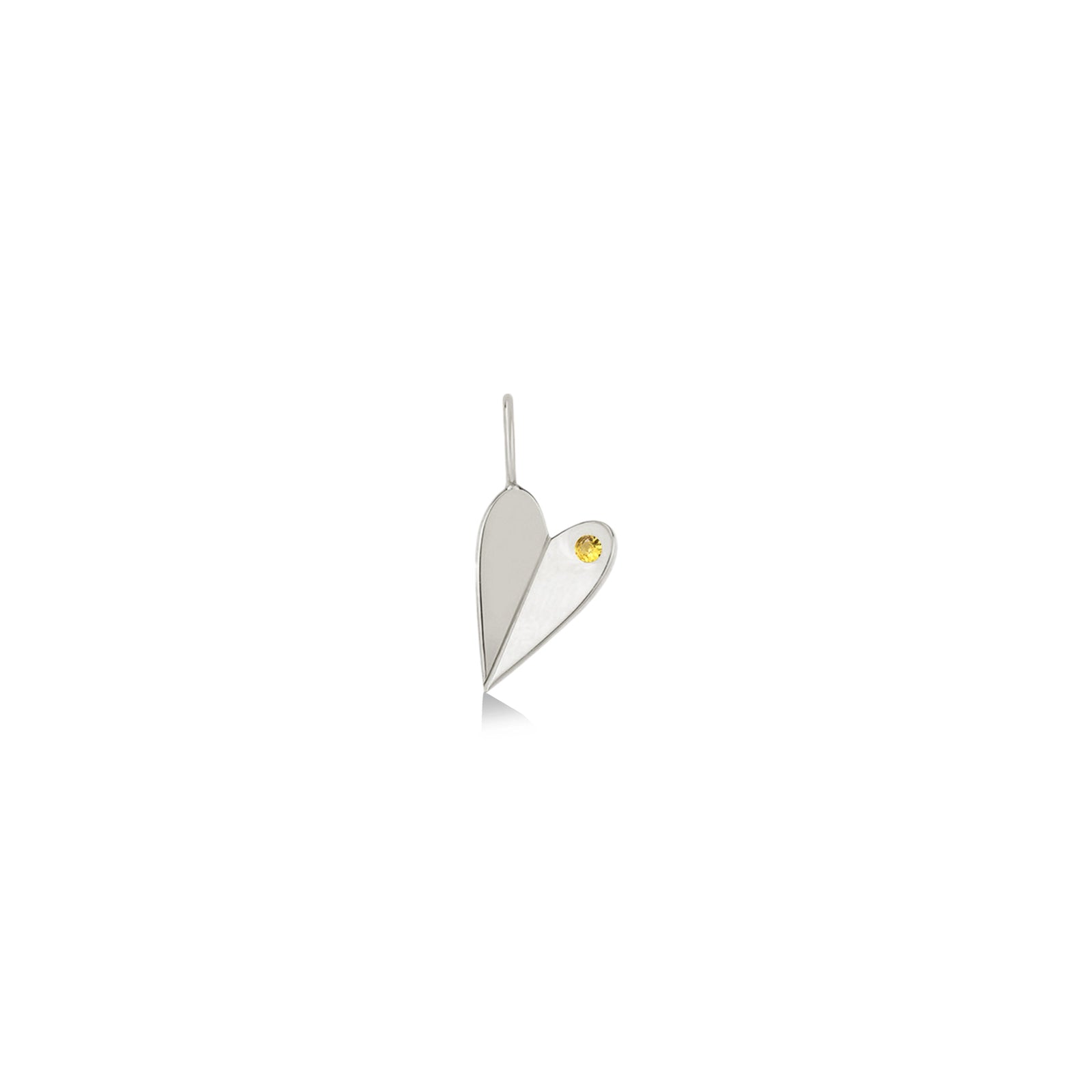 Folded Heart Charm with November's Birthstone: Yellow Topaz