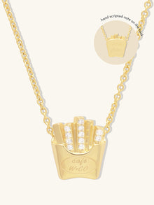 Fries Necklace | 5A Grade Cubic Zirconia | 14K Gold Plated Brass