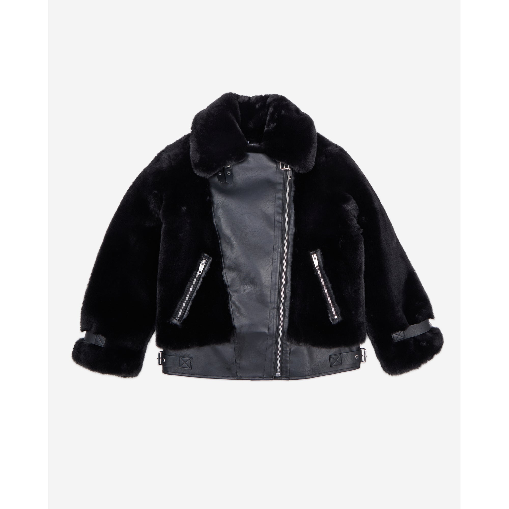 Fur-Effect Aviator Jacket | Women | Black