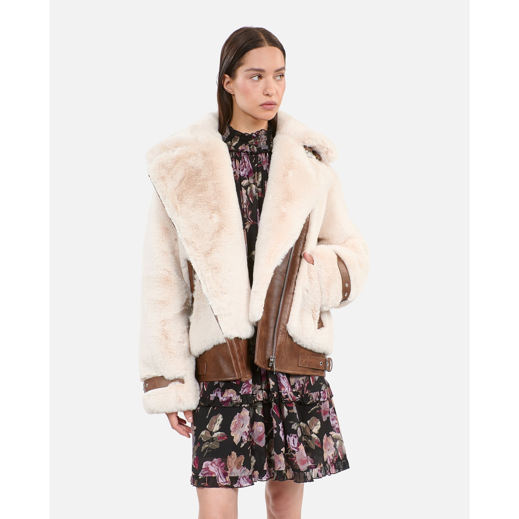 Fur-Effect Aviator Jacket | Women | Ecru