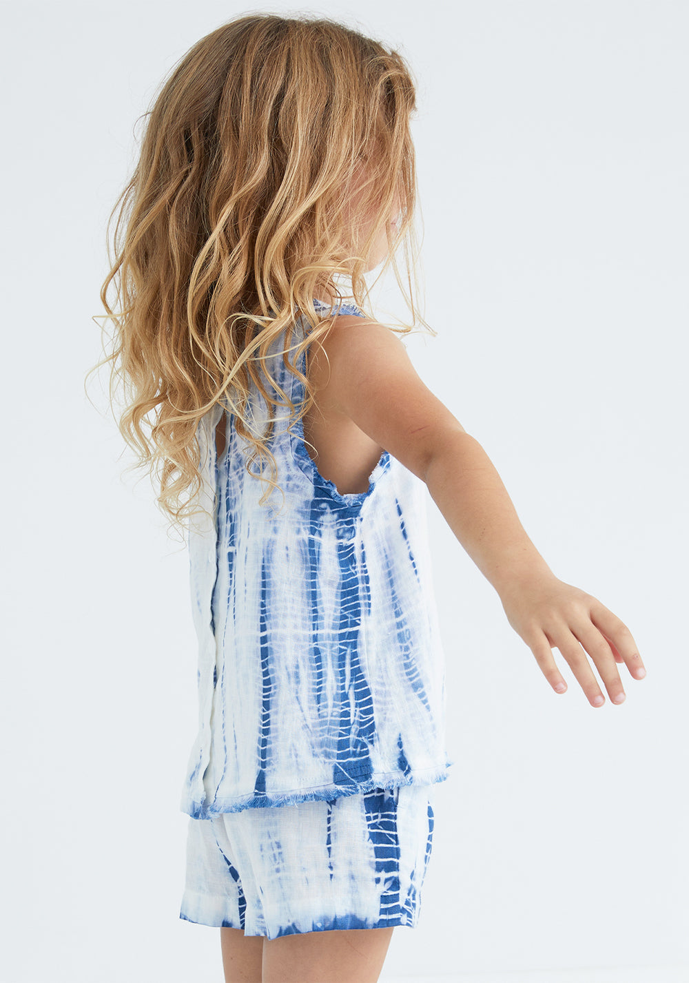 Girls |  Button Back Shell W Fray | Navy Tie Dye