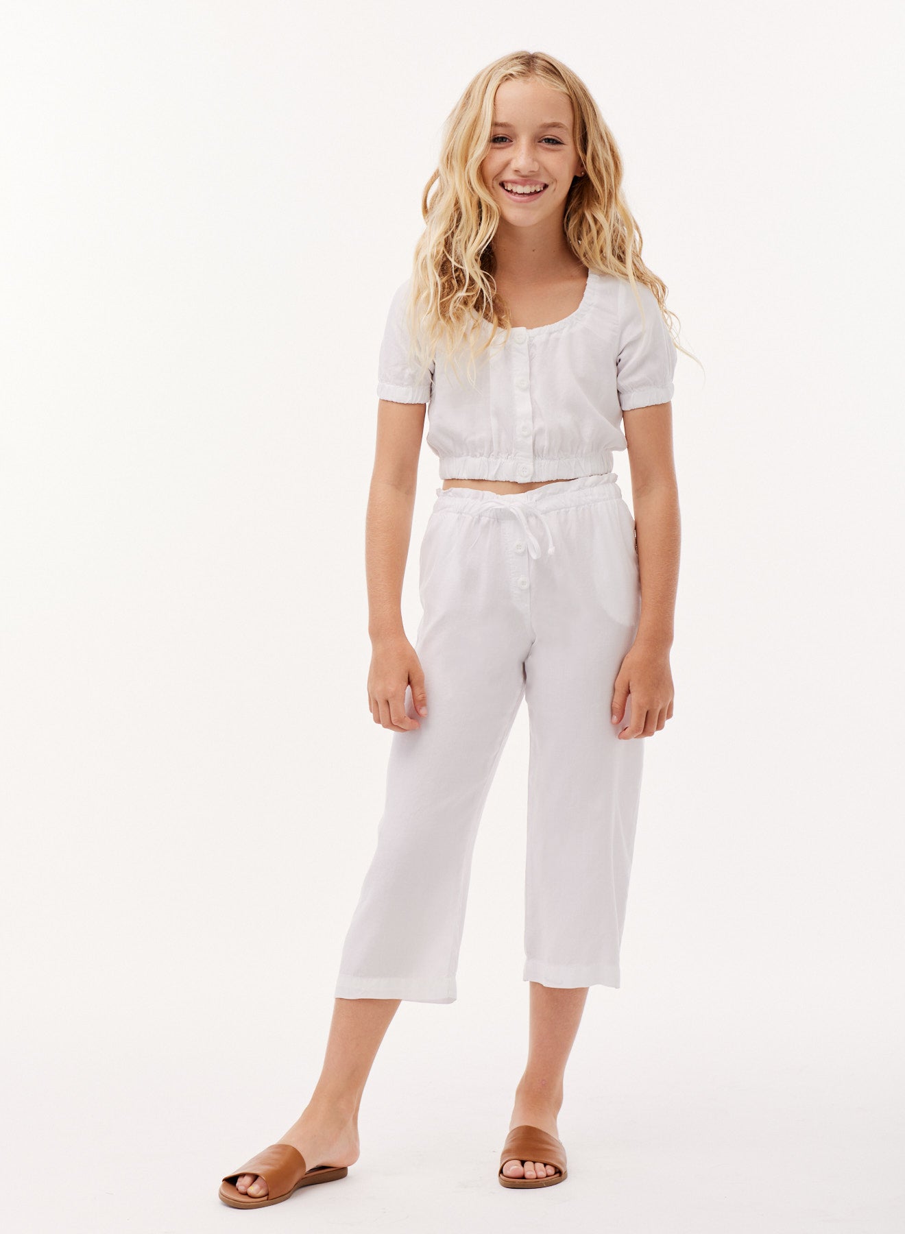 Girls |  Button Front Bubble Top | White