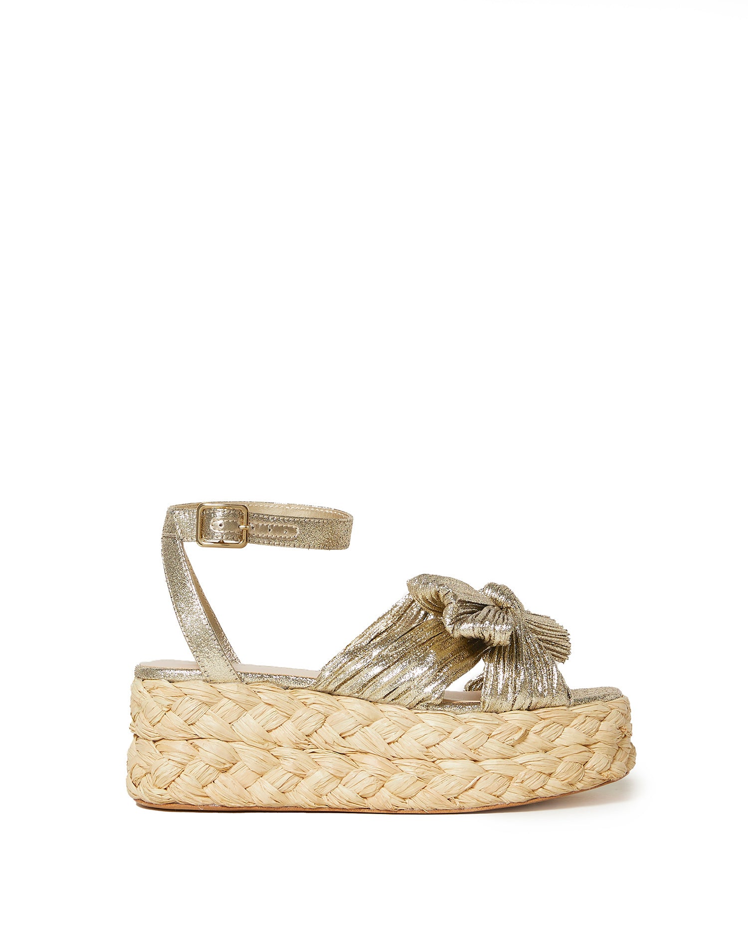 Gaby Pleated Bow Braided Espadrille | Gold