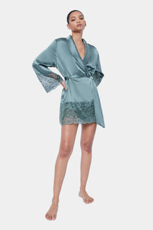 The Silk Lace Robe By GINIA In Moss