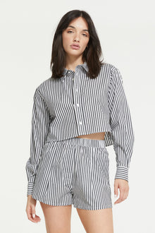 The Franca Stripe Crop Shirt By GINIA In Black & White Stripe