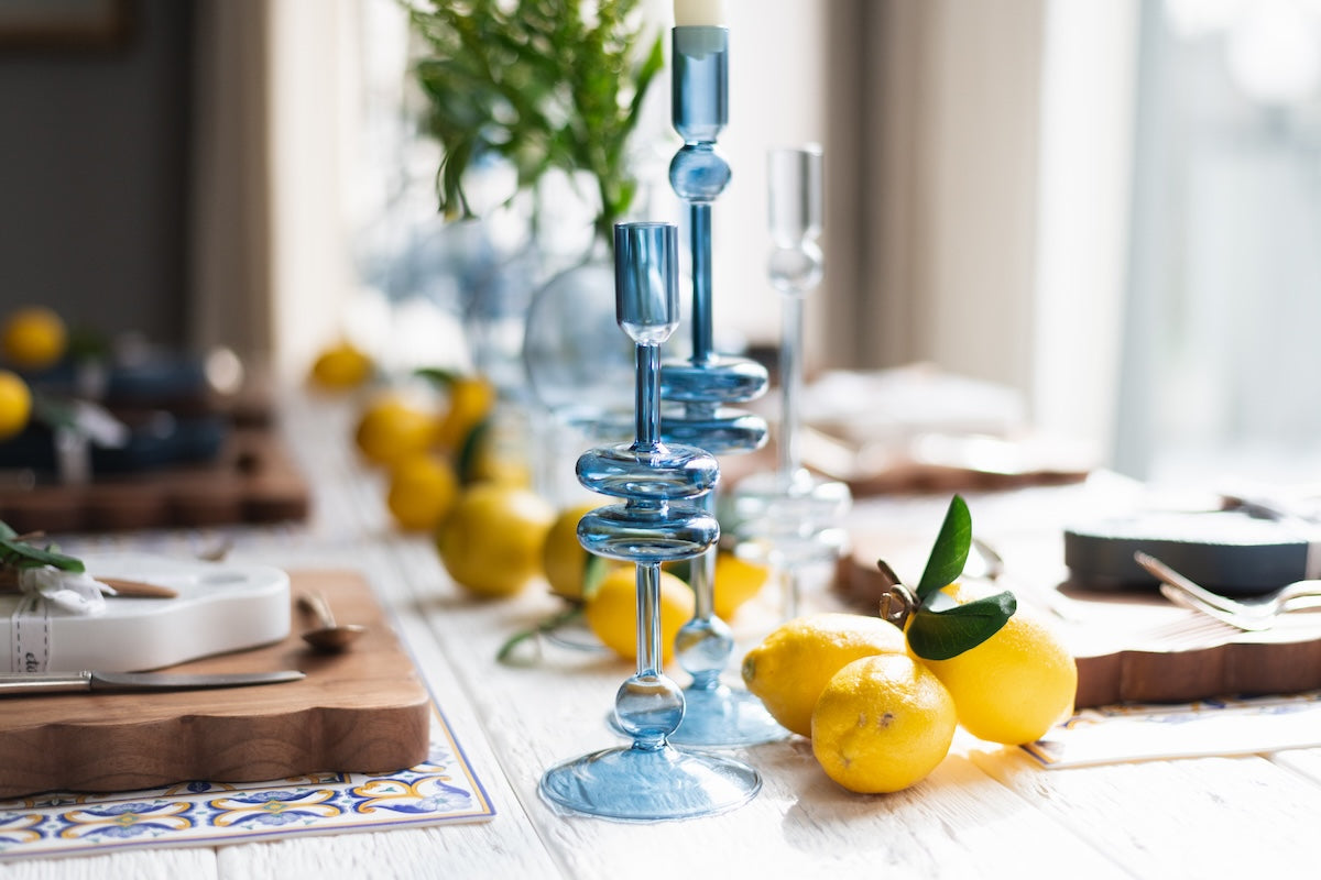 Glass Candlestick | Sapphire | Medium | Set of 2