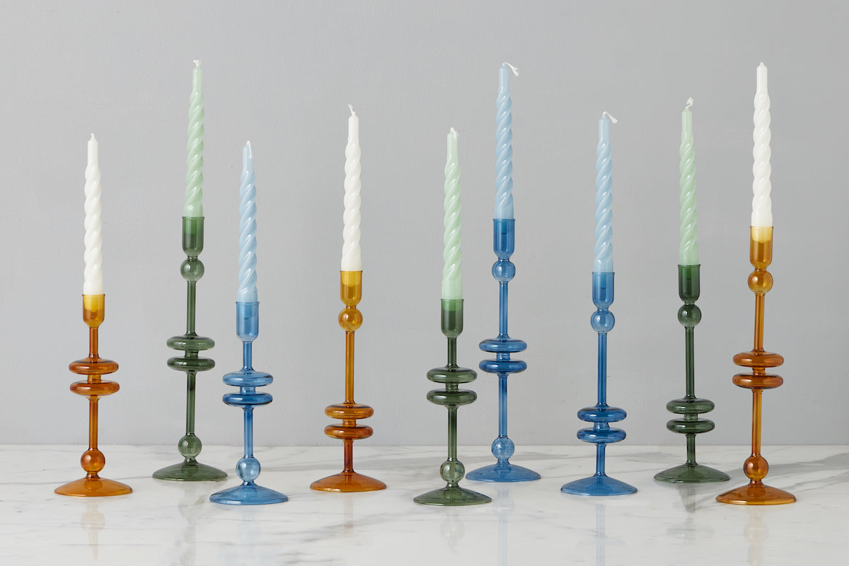 Glass Candlestick | Sapphire | Large | Set of 2