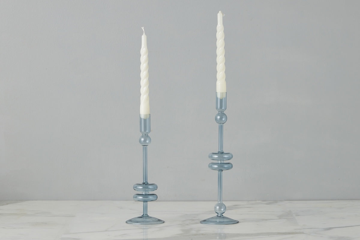 Glass Candlestick | Denim | Large | Set of 2