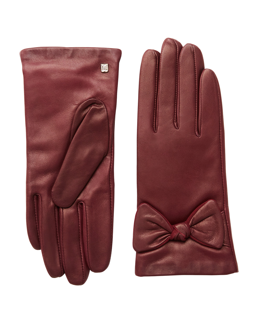 Bruno Magli | Women | Ladies Touch Tech Leather Glove With Knotted Bow | Burgundy