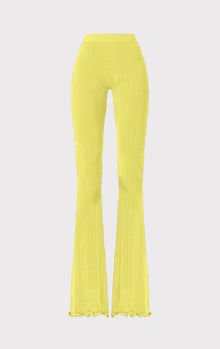 Ribbed Pants With Ruffled Hem | Chartreuse