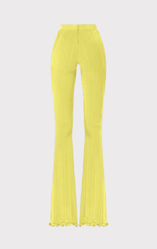 Ribbed Pants With Ruffled Hem | Chartreuse