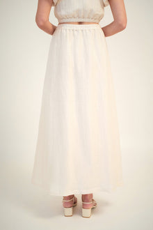 GINIA Silk Linen Carmen Midi Skirt in Ivory