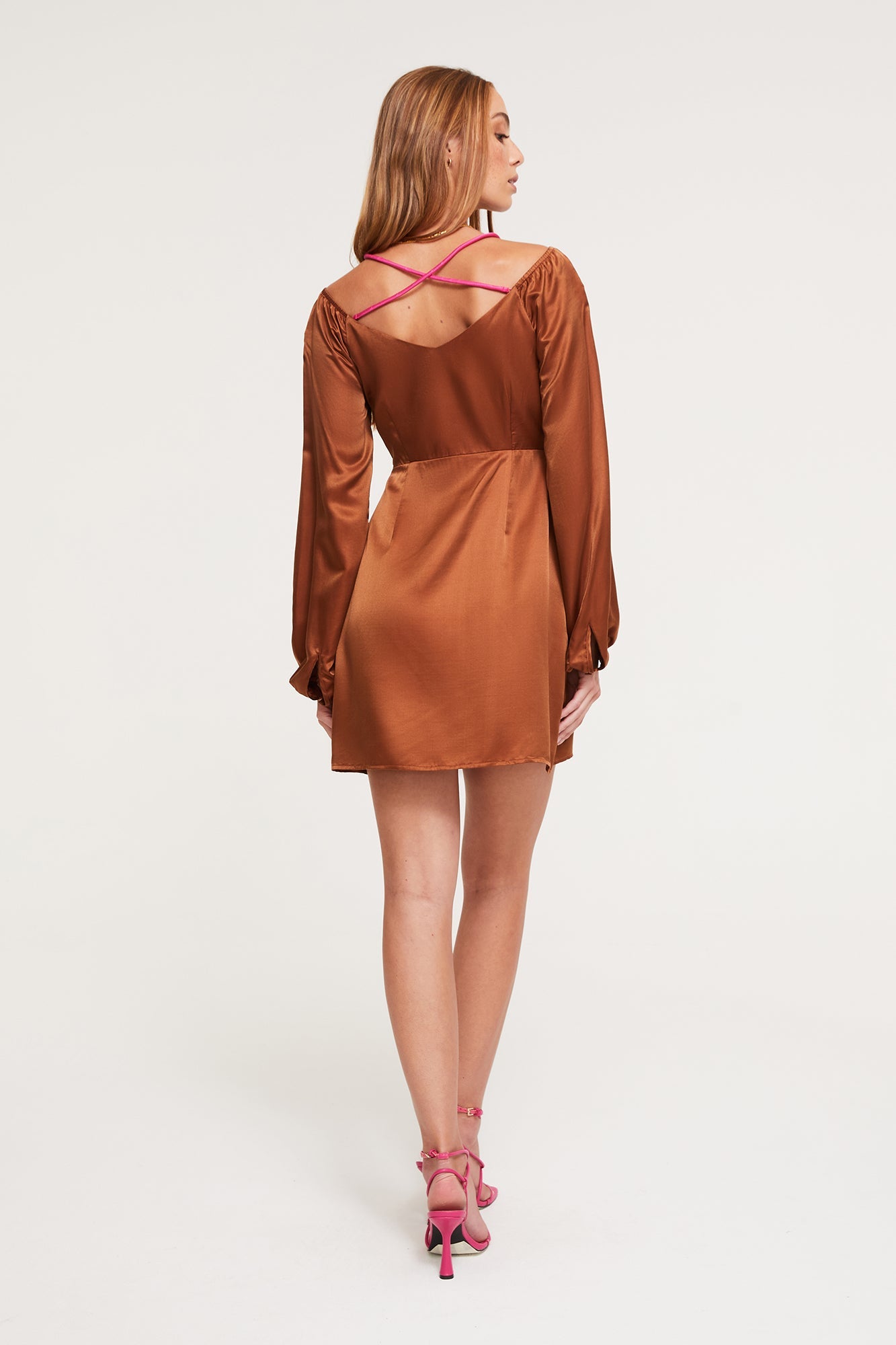 Selena Long Sleeve Dress | Chocolate/Fuchsia