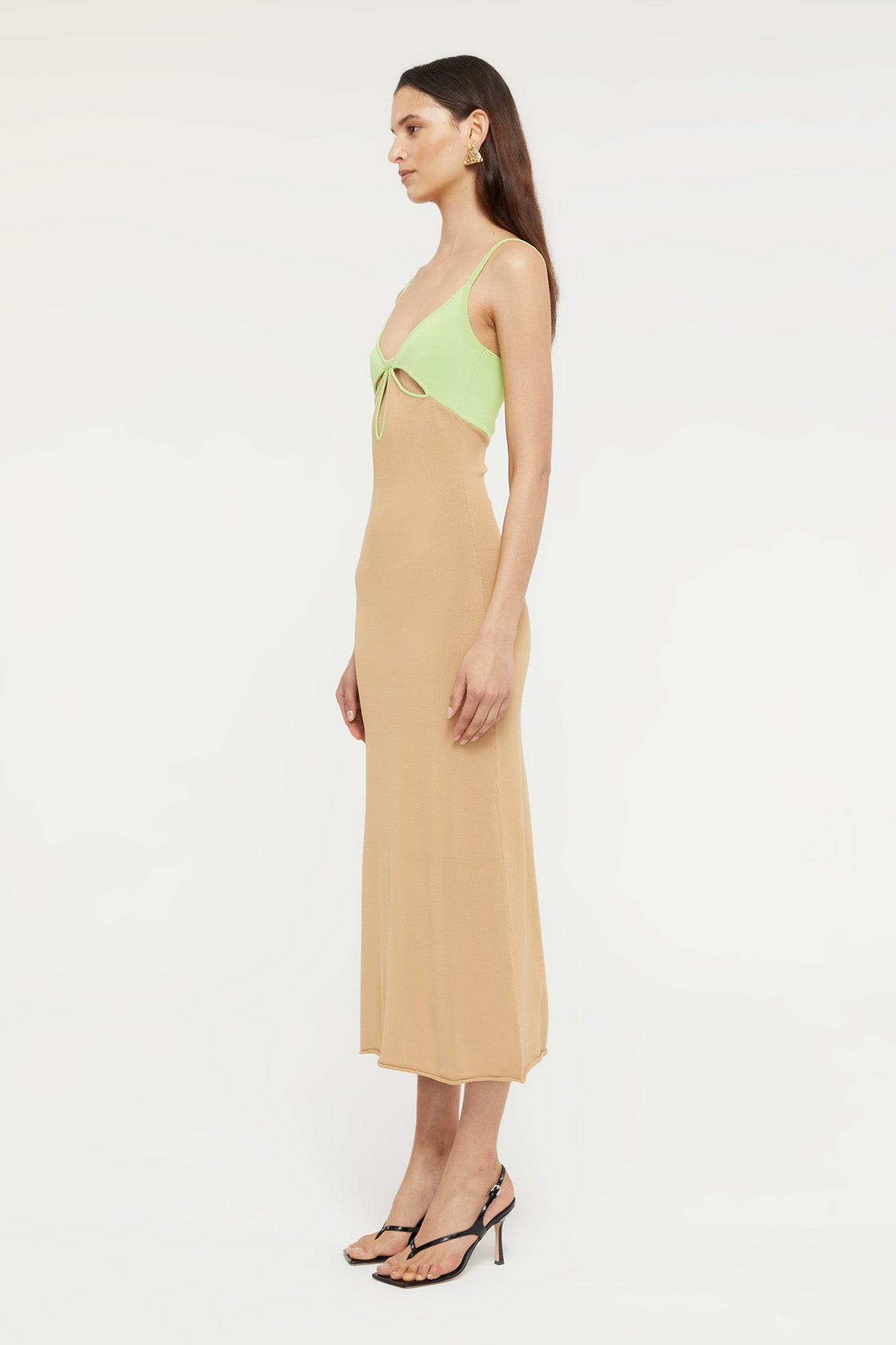 GINIA Venice Keyhole Dress in Sand/Pistachio