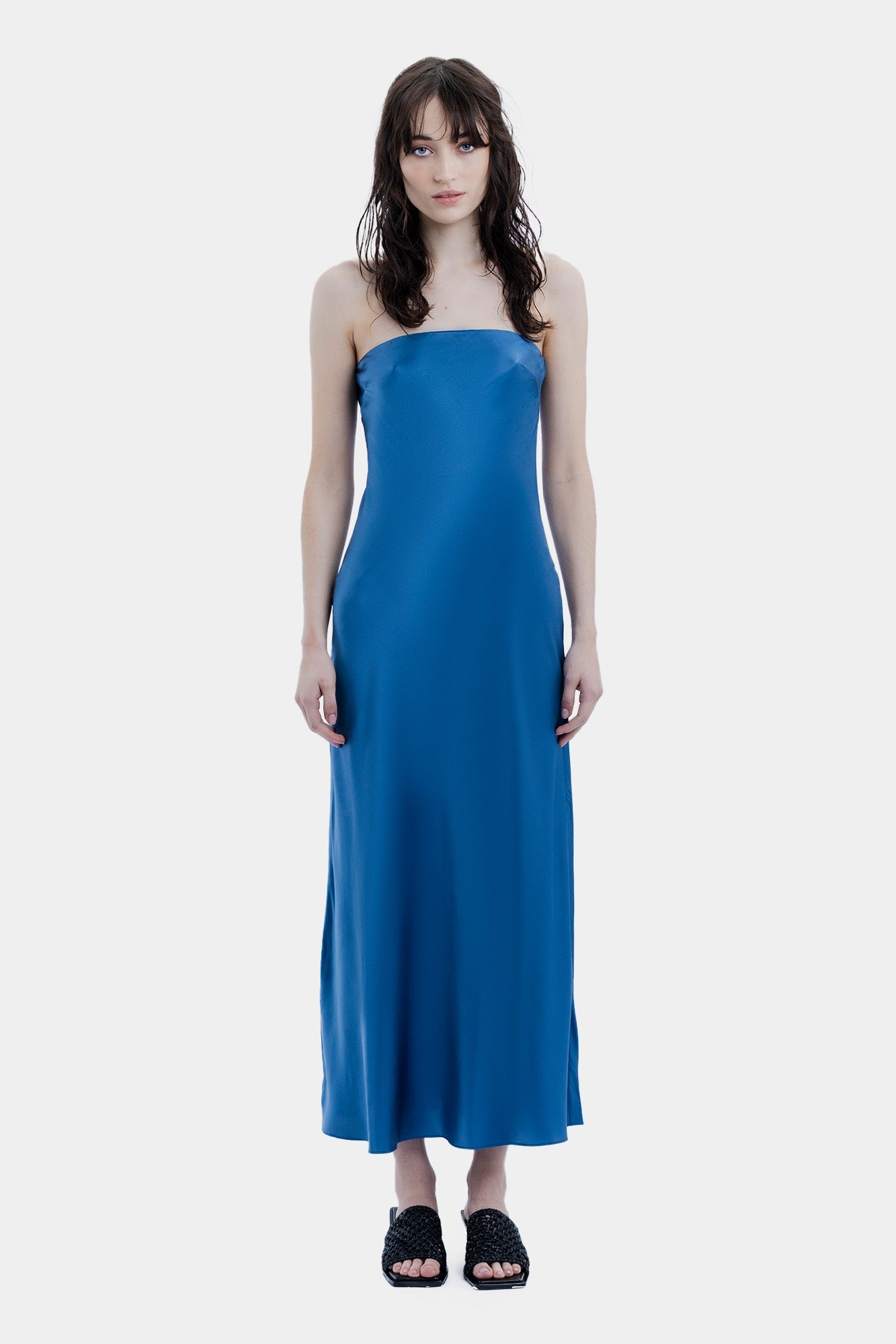 The Strapless Bias Midi Dress By GINIA In Storm