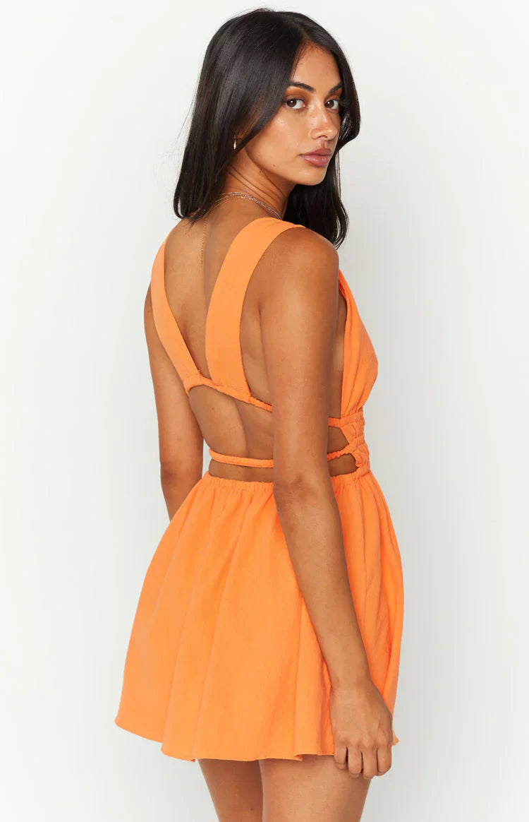 Genovia Crinkle Mini Dress | Orange