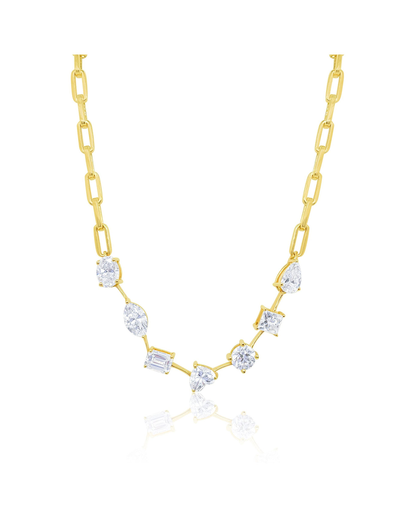 Geometric Lab Grown Diamond Charm Paperclip Chain Necklace | Yellow Gold