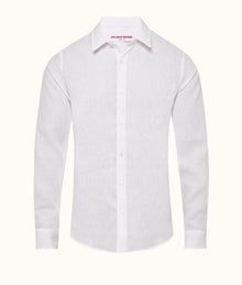 Giles Linen Tailored Fit Classic Collar Linen Shirt | Matchstick/White