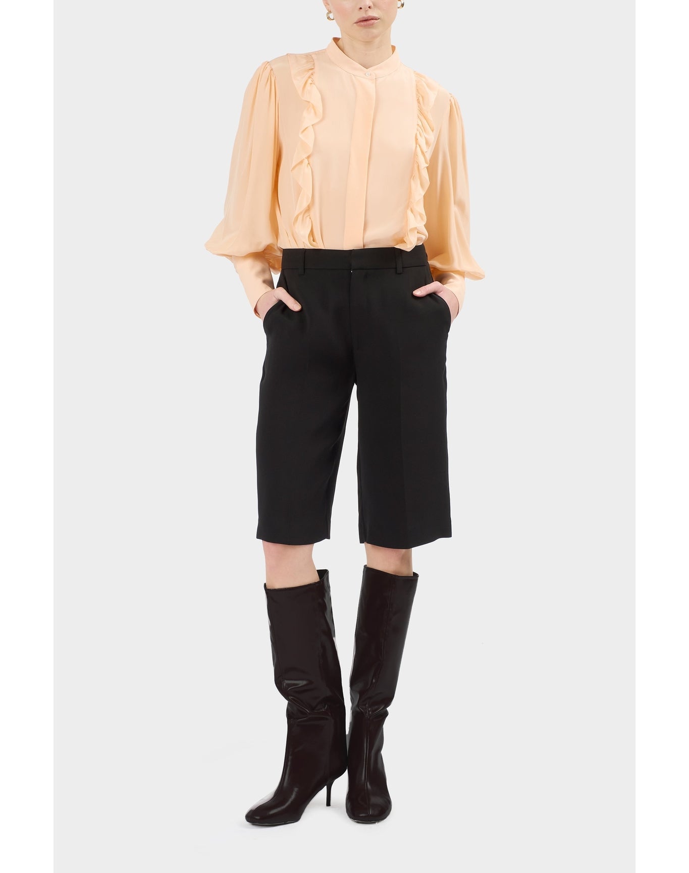 Gillian Silk Ruffle Detail Button Down Top | Sorbet