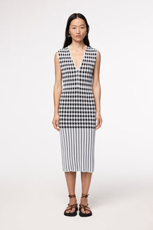 Another Tomorrow Gingham Knit Dress in Gingham Mix – Viscose Women's Dress