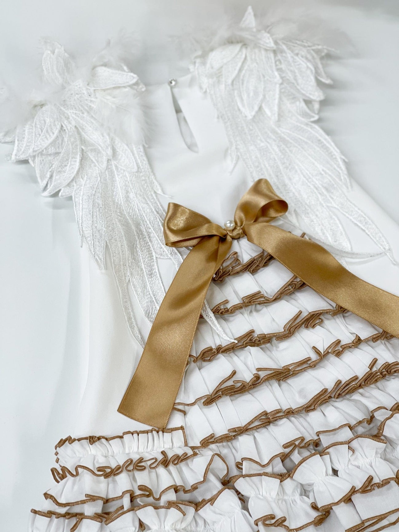 Girl | Angelina Feather Wings Dress | White x Gold