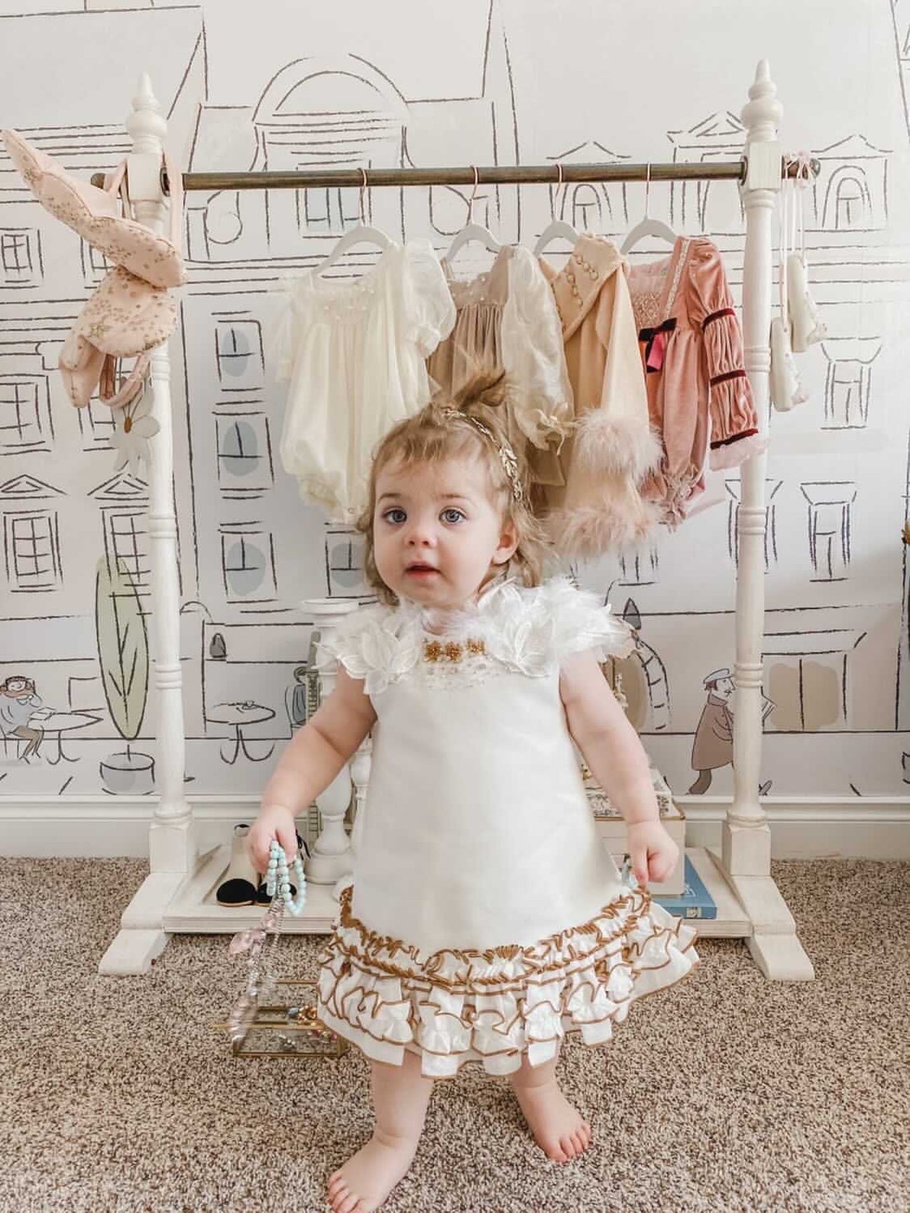 Girl | Angelina Feather Wings Dress | White x Gold