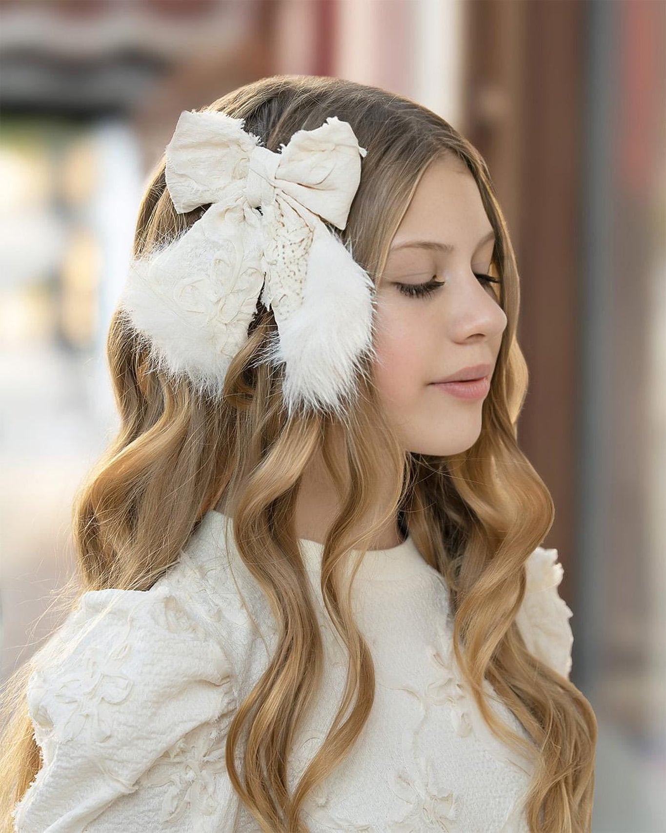 Girl | Ava Flower Hair Bow | Ivory