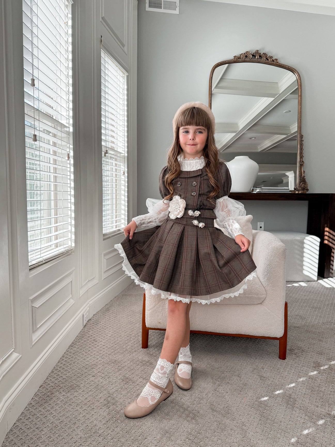 Girl | Blair Estate Tweed Top and Skirt Set | Brown x White