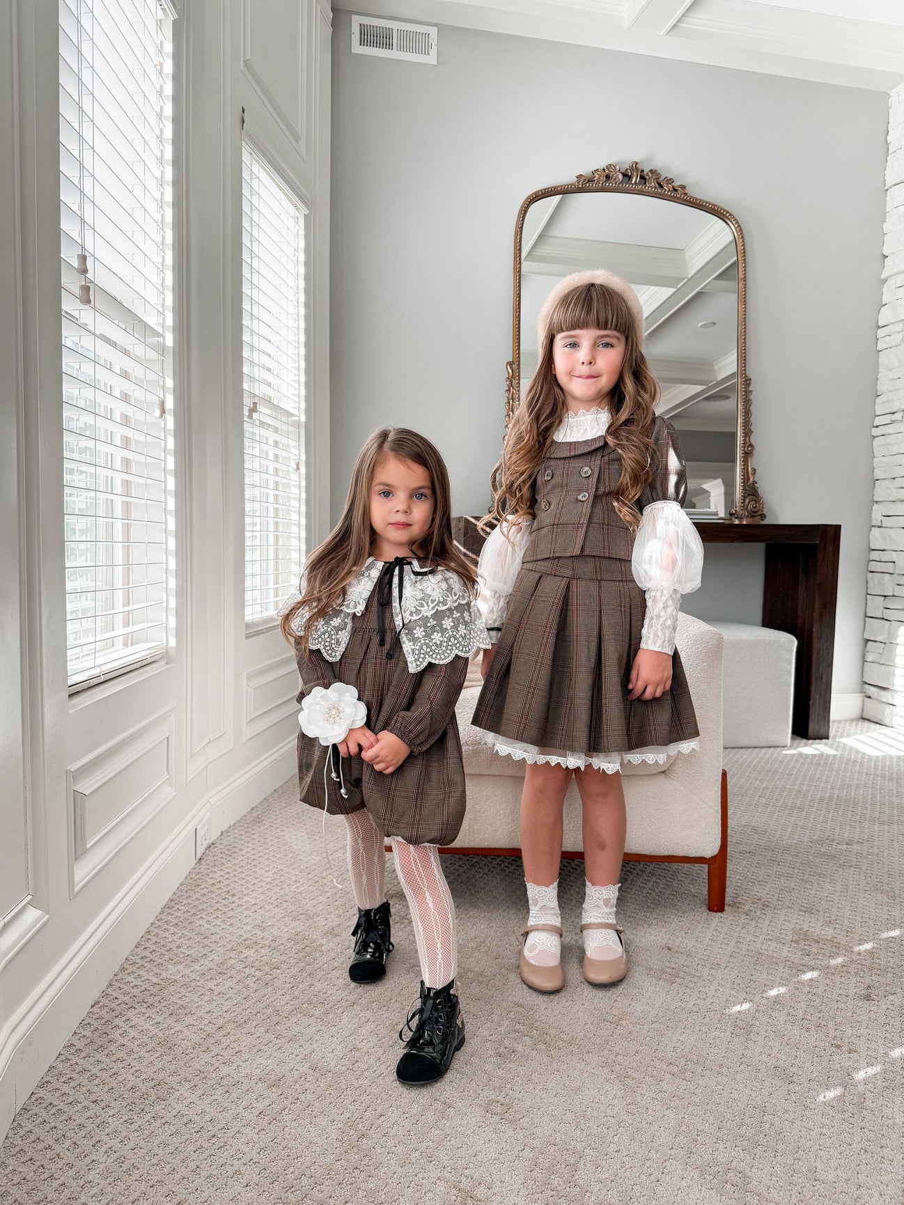 Girl | Blair Estate Tweed Top and Skirt Set | Brown x White