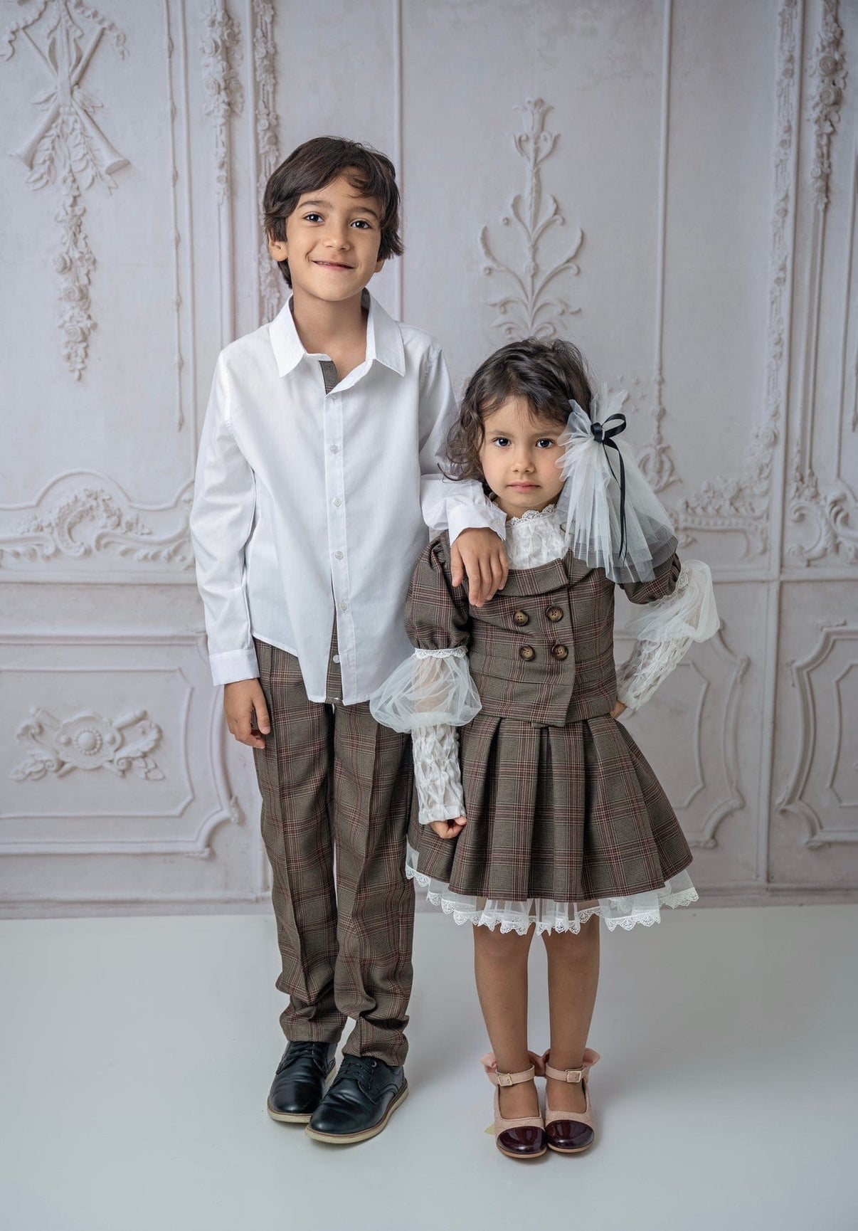 Girl | Blair Estate Tweed Top and Skirt Set | Brown x White