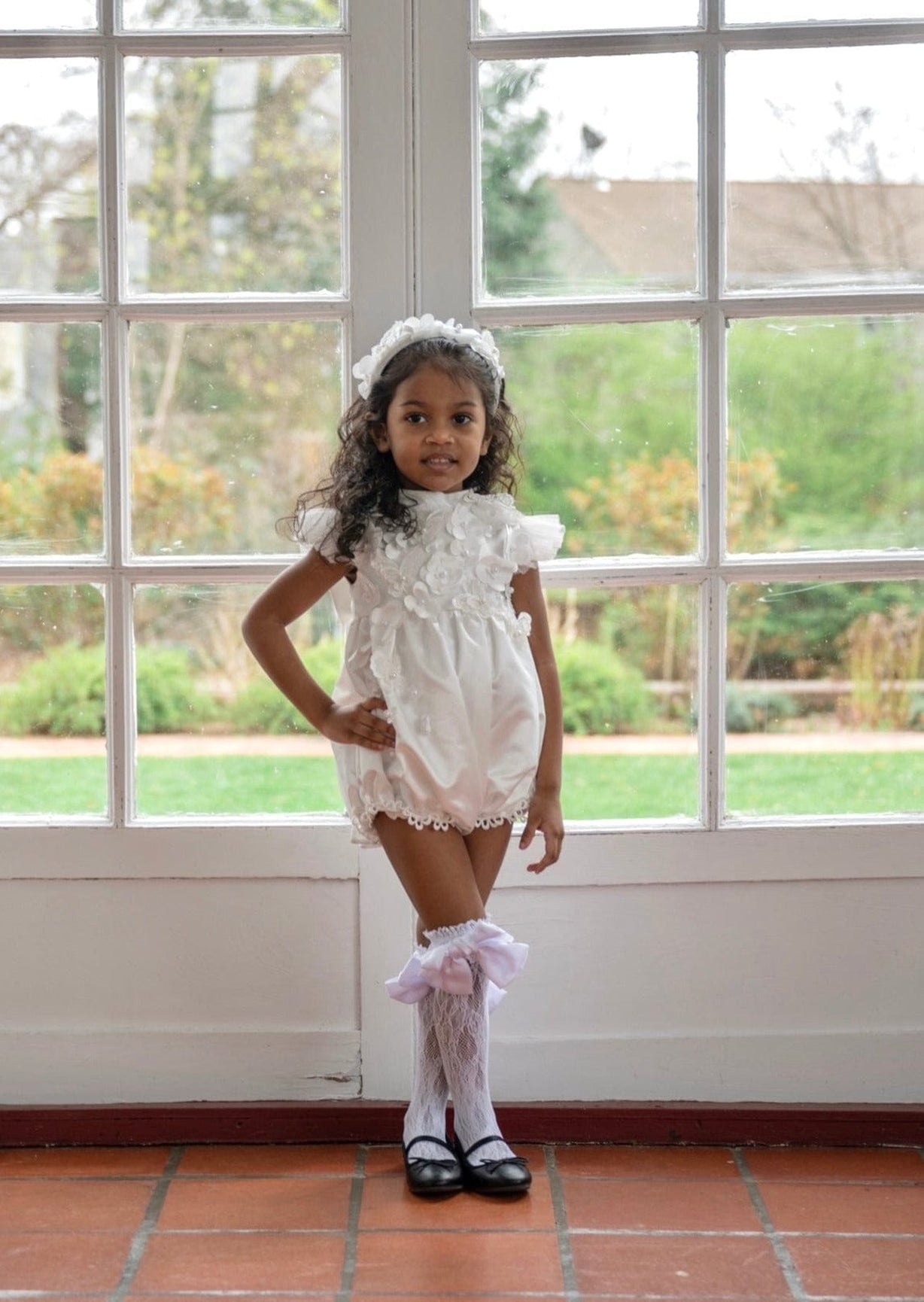 Girl | Butterfly White Satin Ceremony Romper