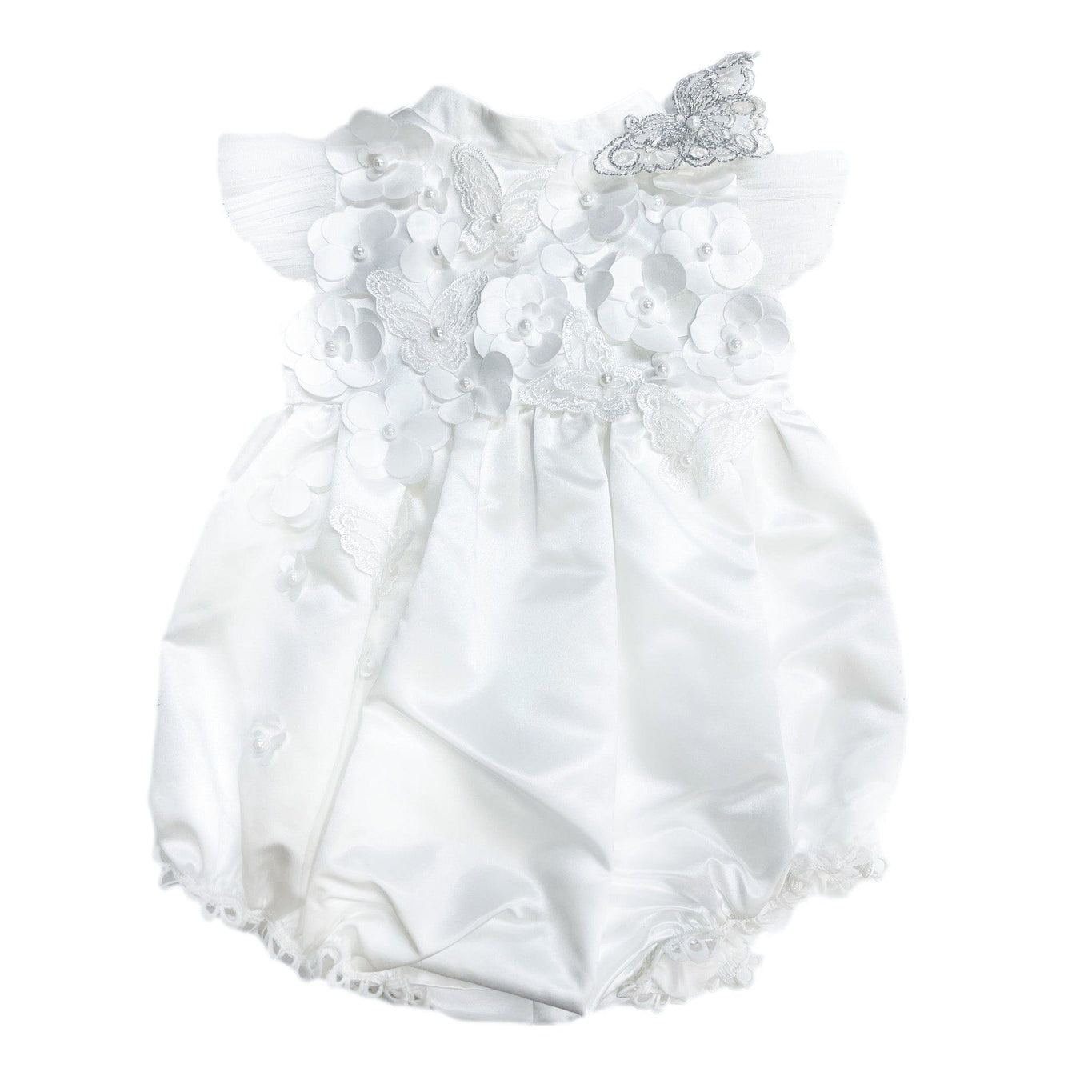 Girl | Butterfly White Satin Ceremony Romper