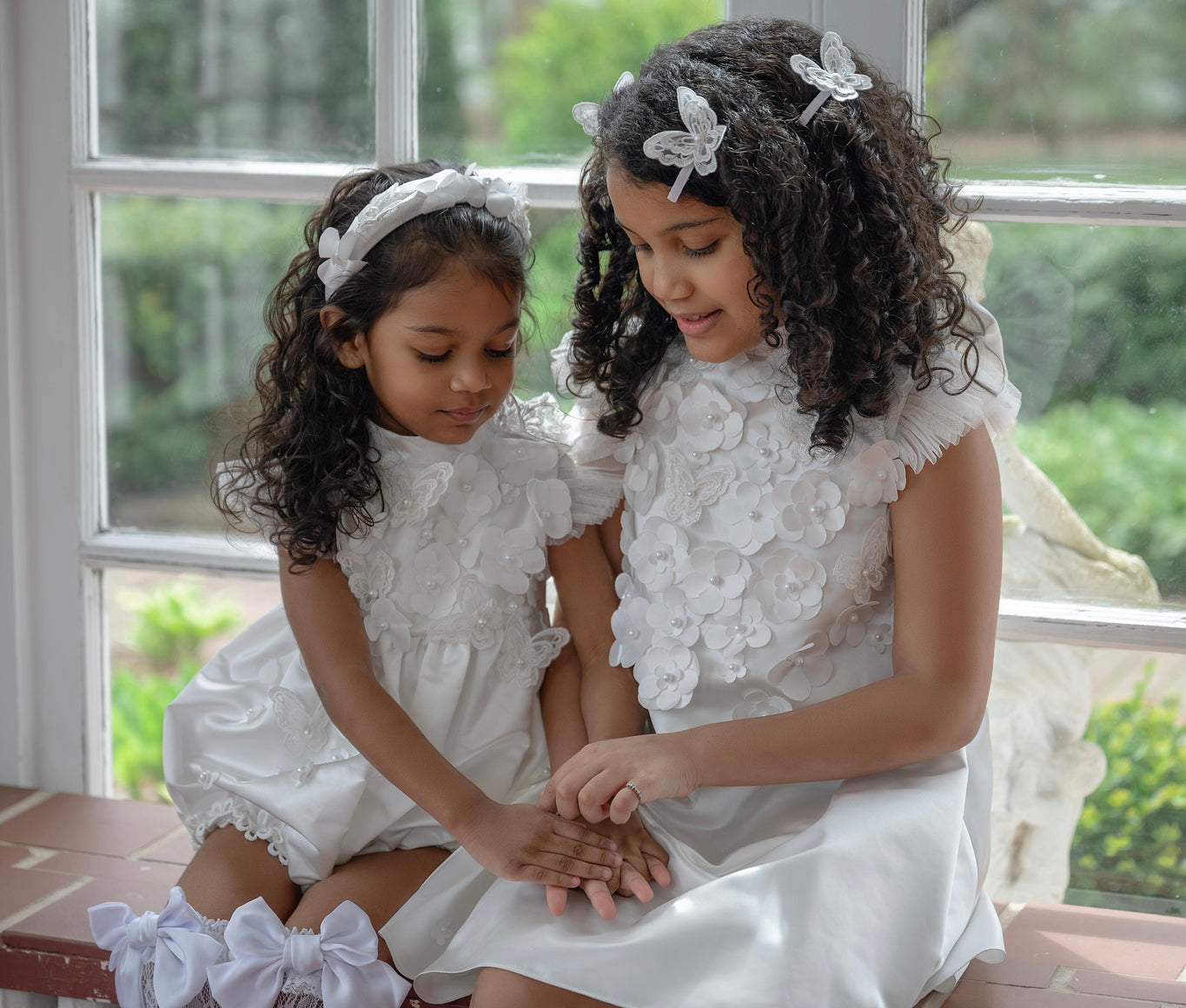 Girl | Butterfly White Satin Ceremony Romper
