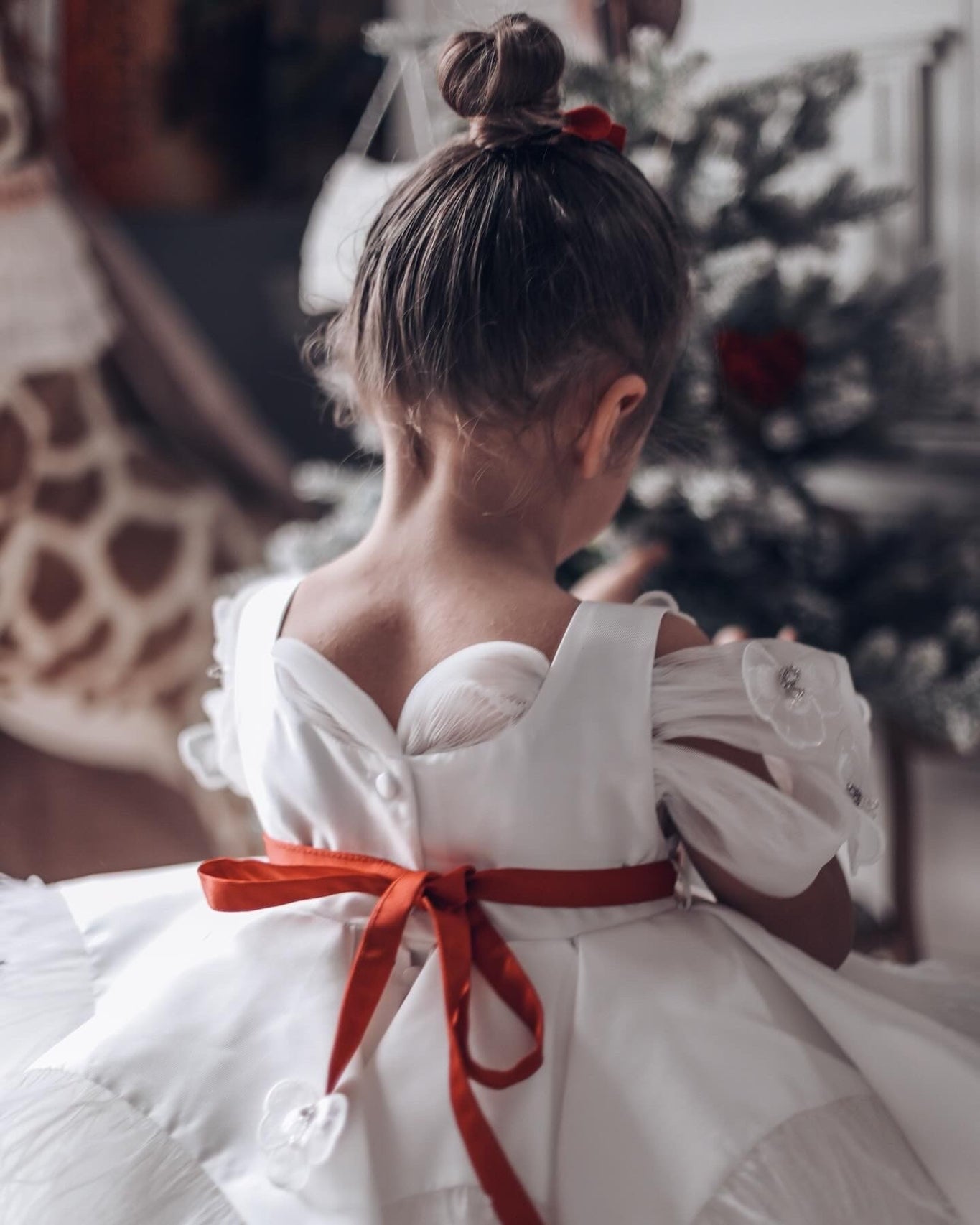Girl | Constanza Ceremony Dress with Bow | White x Red
