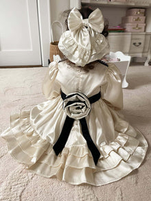 Girl | Evangeline Satin Ruffle Hair Bow | Champagne