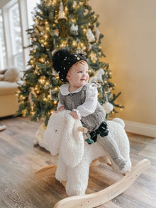 Girl | Grey Knee High Socks with Velvet Bows Royal | Gray x Green