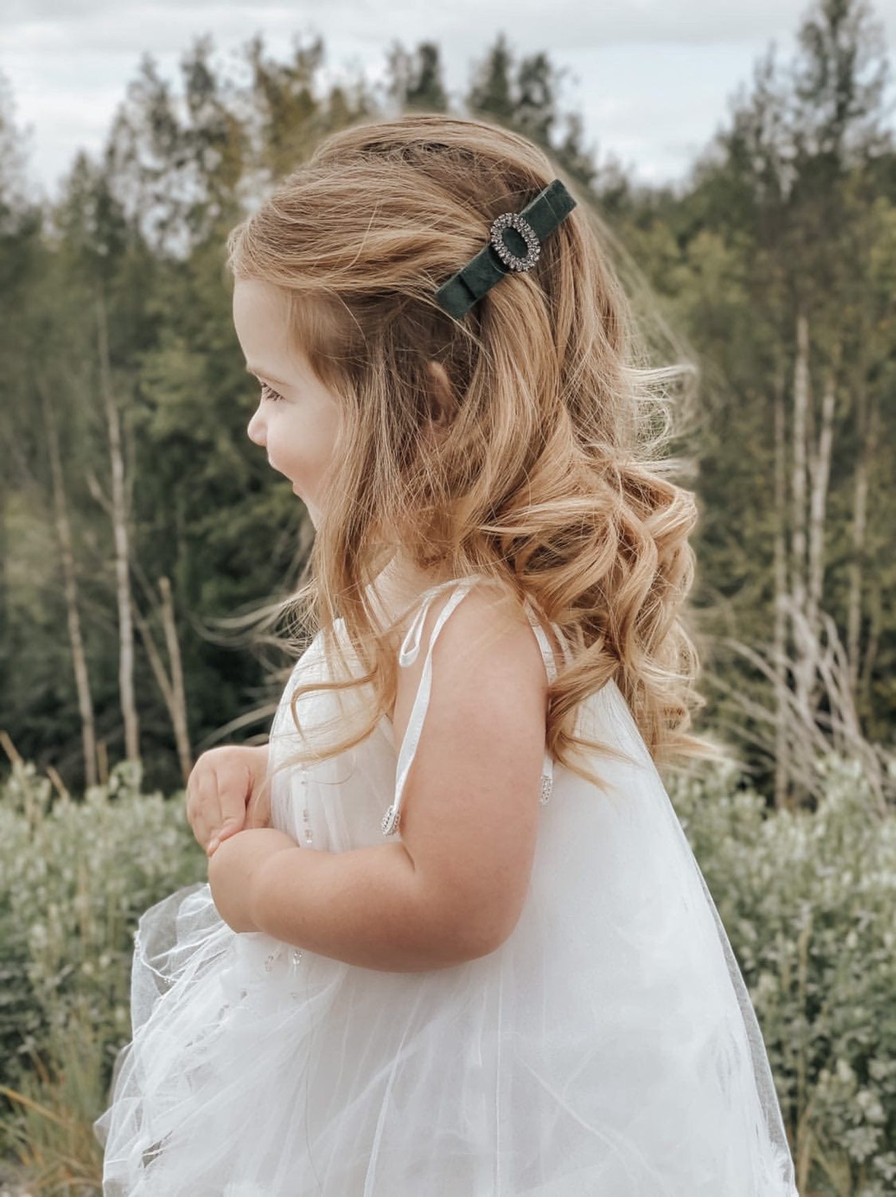 Girl | Olivia Velvet Hair Clip | Gray & Mustard & Chocolate