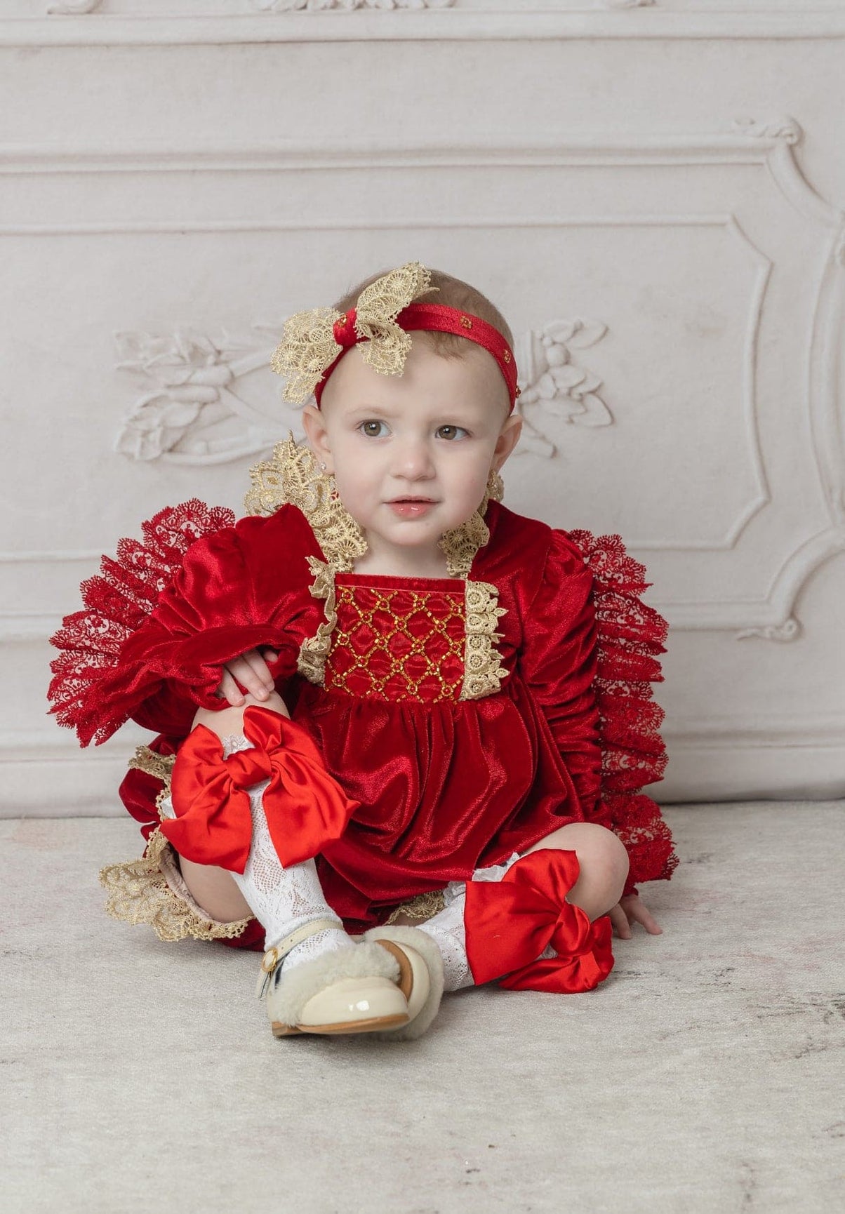 Girl | Victoria Velvet Romper | Red