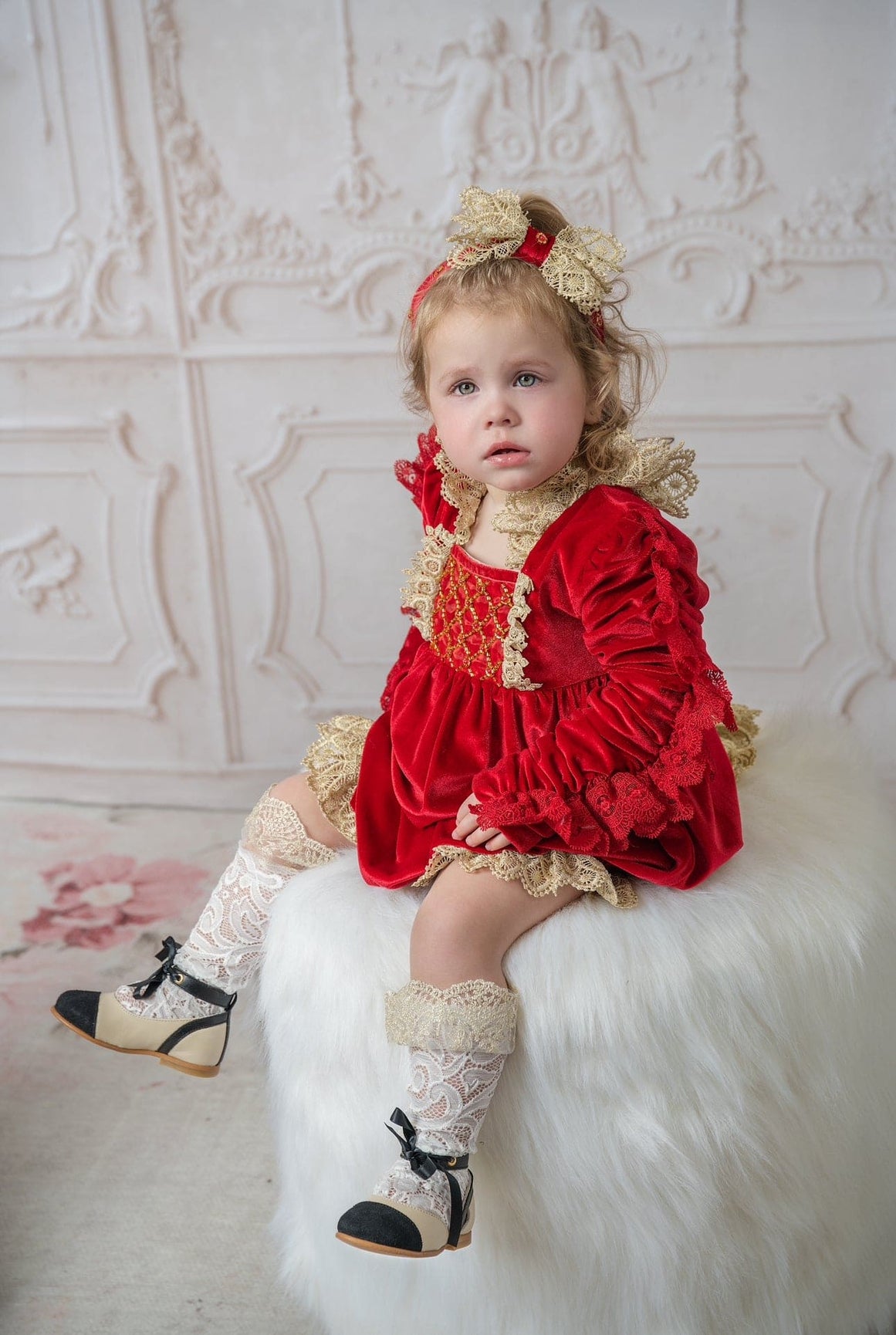 Girl | Victoria Velvet Romper | Red