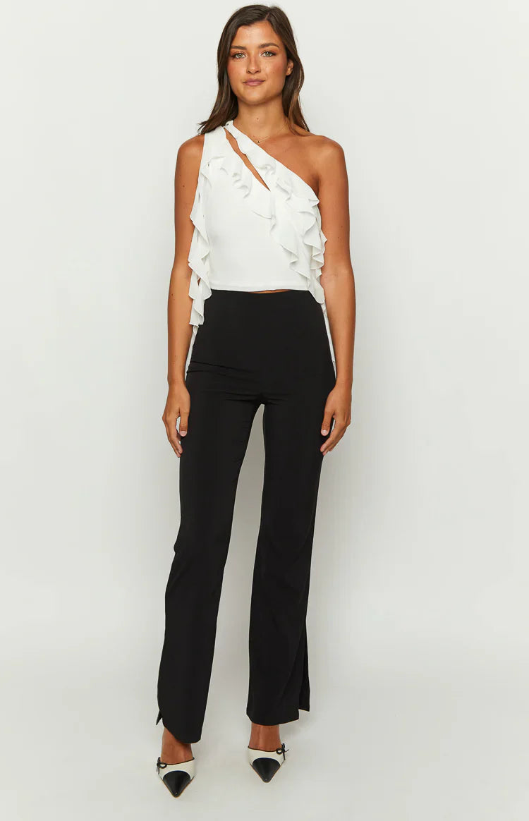 Glamour Girl Ruffle One Shoulder Top | White