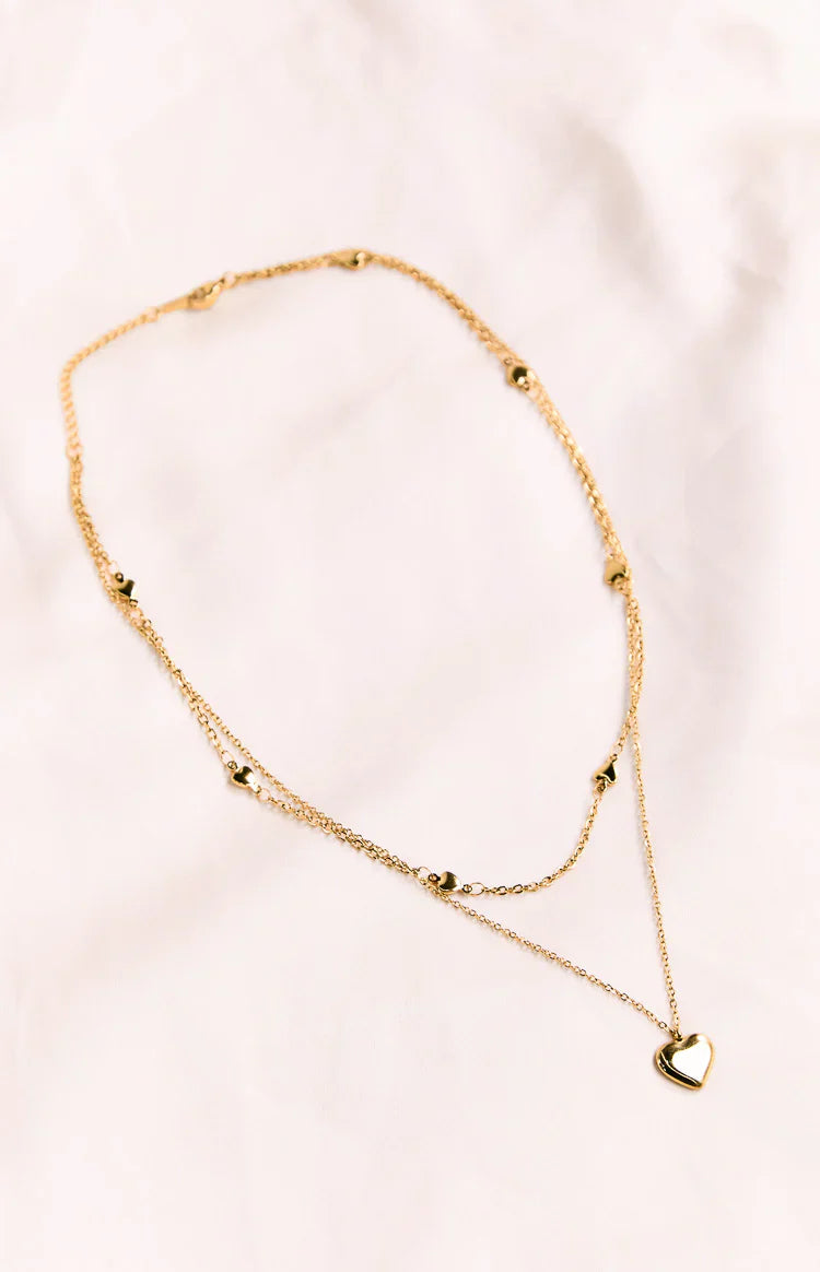 Heart Double Chain Necklace | Gold