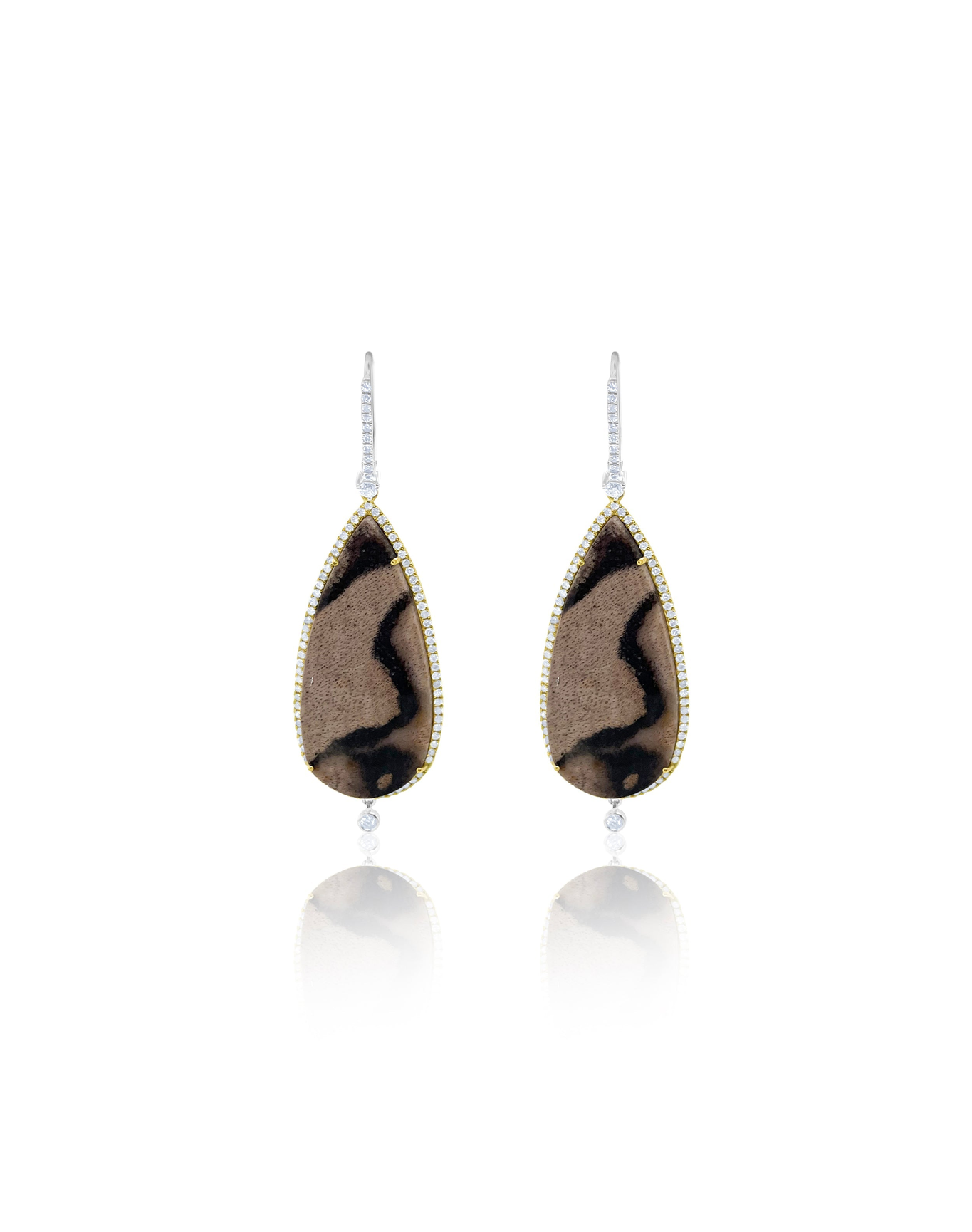 Gold Statement Petrified Wood Lever Back Earrings | Two Tone