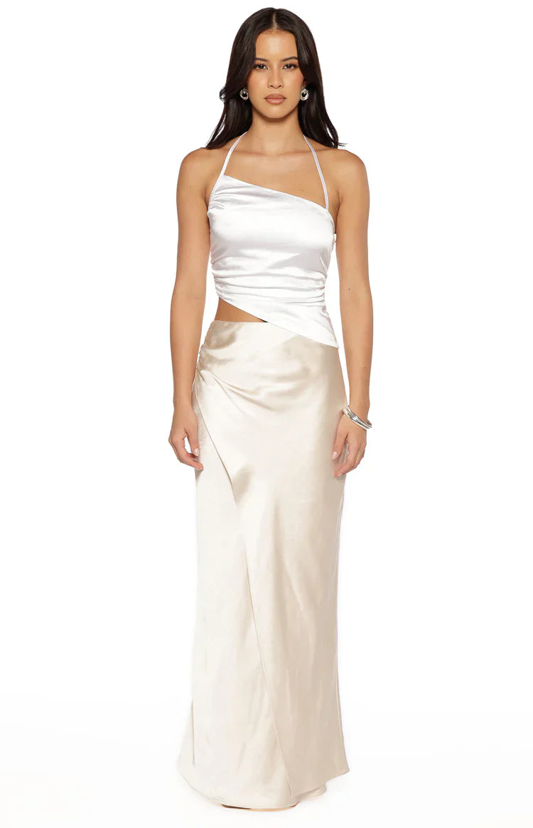 Gracie Contrast Satin Maxi Dress | White